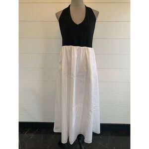 Nicole Miller Black and White Halter Maxi Dress Sz Large NWOT
